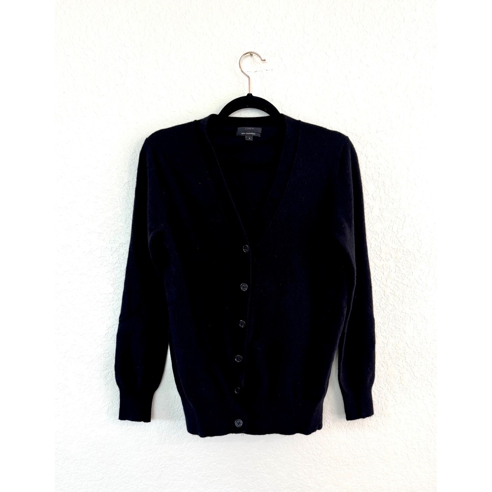 J Crew Black Cashmere Blend V Neck Button Front Cardigan Women's Small S
